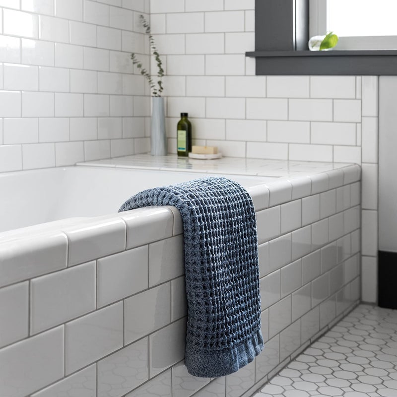 ONSEN Waffle Bath Towel Set â€“ 3-Piece Lightweight Cotton Towels for Bathroom â€“ Bath, Hand and Face Towels â€“ Quick Dry, Absorbent, Soft â€“ Ideal for Guest, Travel or Home â€“ Denim Blue - Image 2